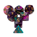 Night Elves 7-Dice Set Pink/Green/Purple w/Gold Numbers Dnd Dice Set - 
