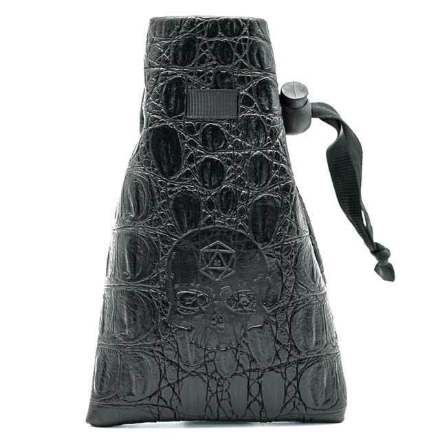 Leather Dice Bag with Skull sporting d20 Tattoo - 