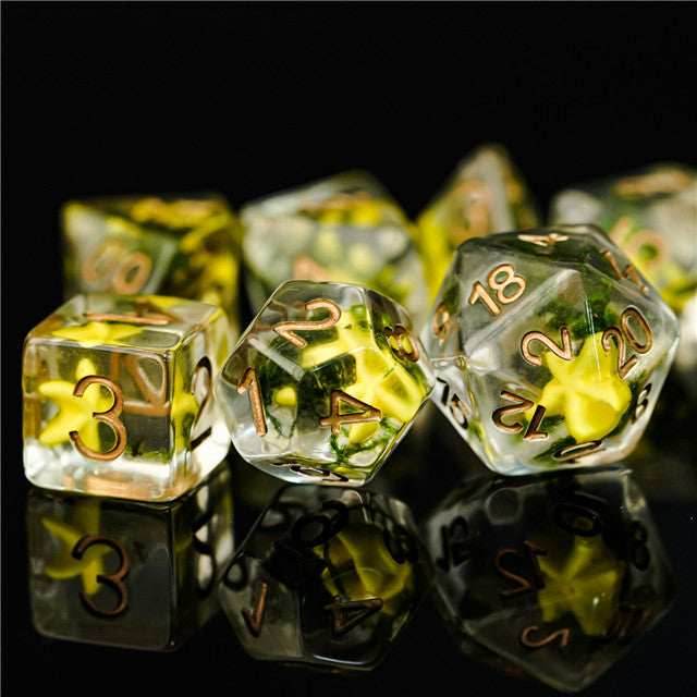 Yellow Starfish Dice 7-Dice Set Resin Dungeons and Dragons Dice - 