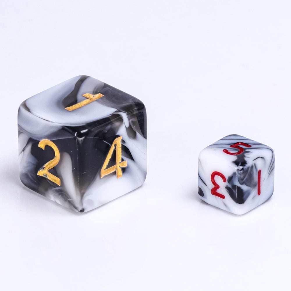 Black-White Blend 7-Dice Mini-Dice RPG Set w/Red Numbers Miniature Dice - 