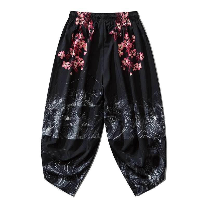 YC135 Pink Flowers Lightweight Pants - White / S