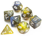 Yellow & Blue w/white Galaxy Glitter 7-Dice Set RPG - 