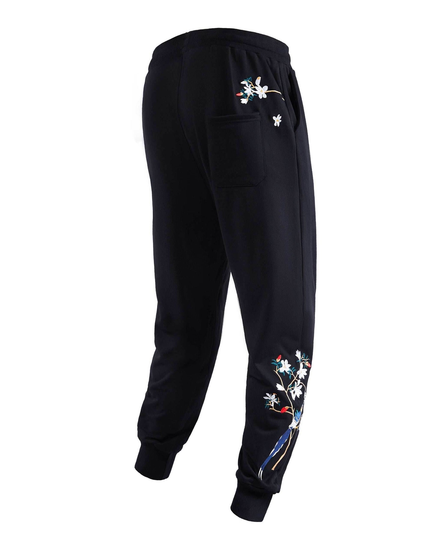 7046 Flowers Embroidery Joggers - Black / S