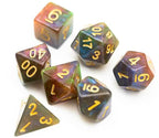 Purple & Green w/gold Galaxy Glitter 7-Dice Set RPG - 