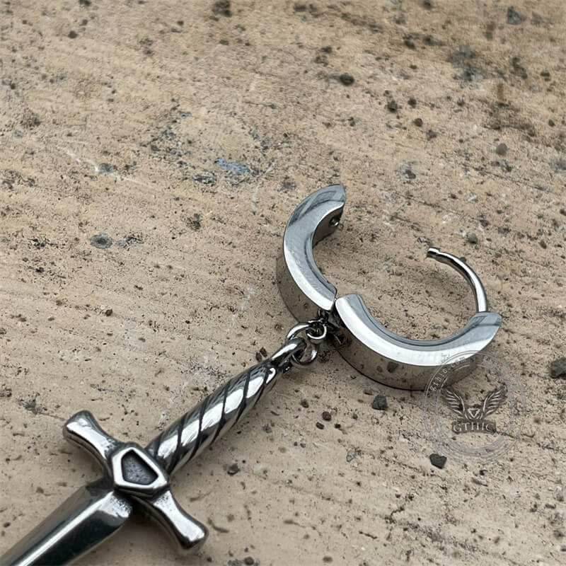 Dangle Sword Stainless Steel Hoop Earrings - Stainless Steel / A Pair