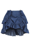 Dark Blue Denim Ruched Bustle Skirt