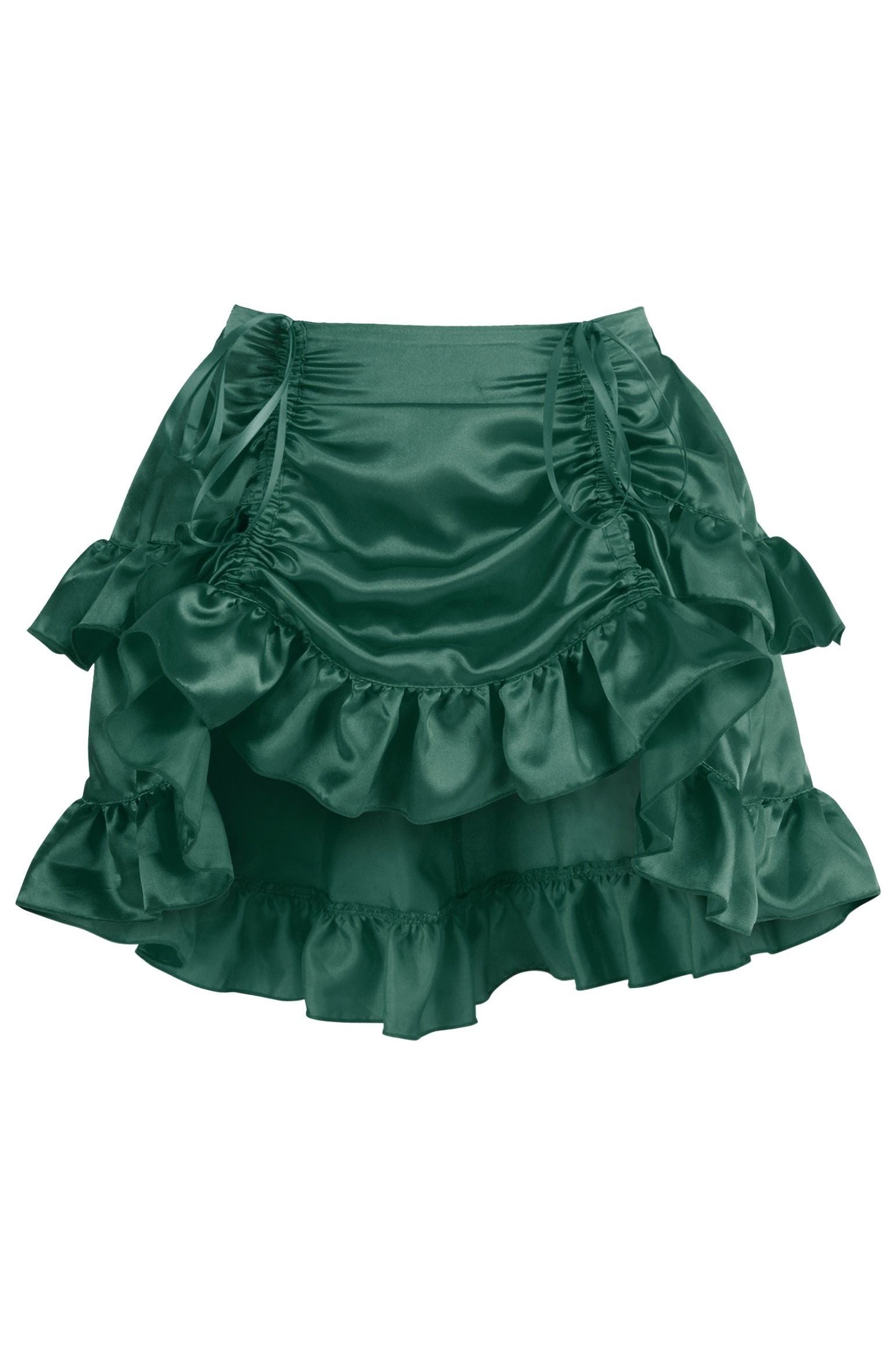 Dark Green Satin Ruched Bustle Skirt