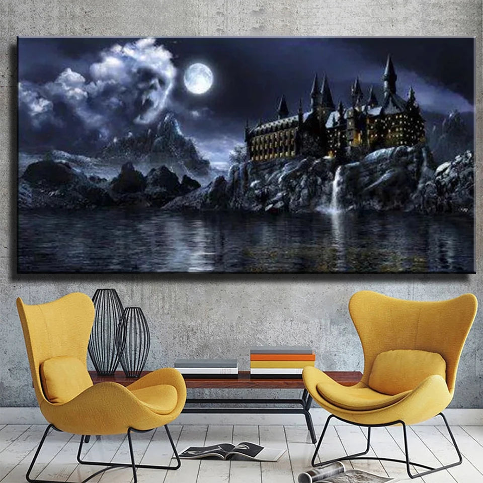 Dark Moon Landscape Diamond Painting Magical World Castle Rhinestone Mosaic Diamond Embroidery Diy Handmade Gift Newly Arrived