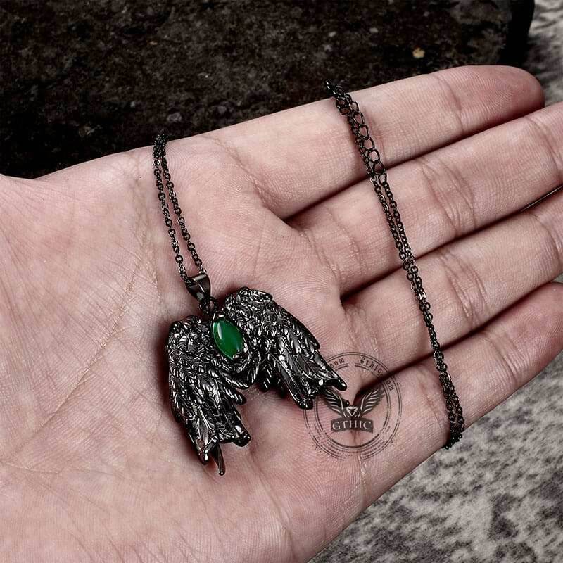 Dark Angel Wing Brass Gothic Pendant - Brass / With Chain