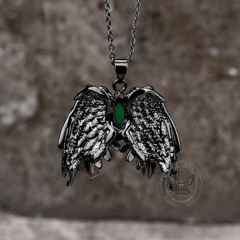 Dark Angel Wing Brass Gothic Pendant - Brass / With Chain