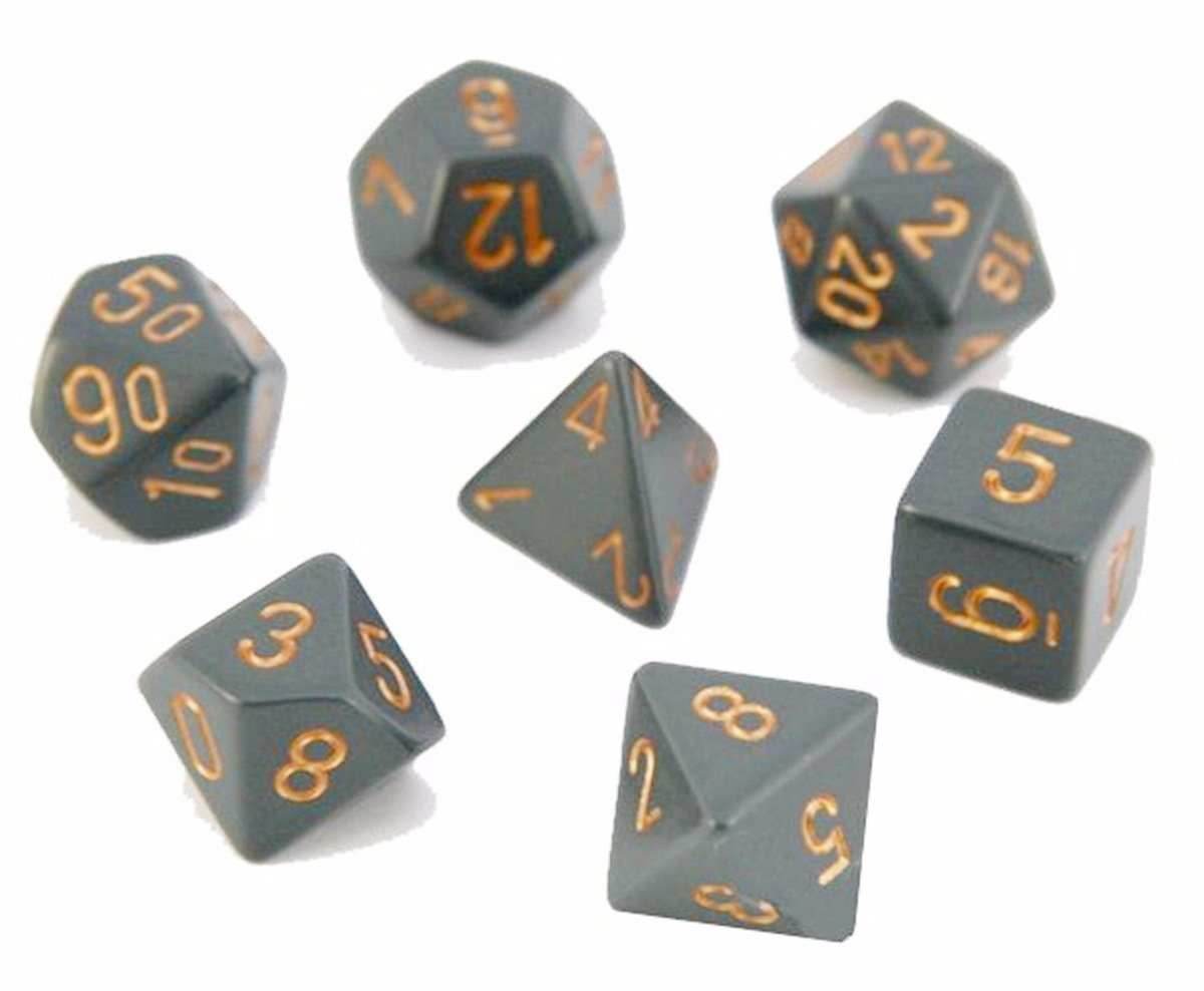 Opaque Polyhedral Dark Grey/Copper 7-Die Set - 