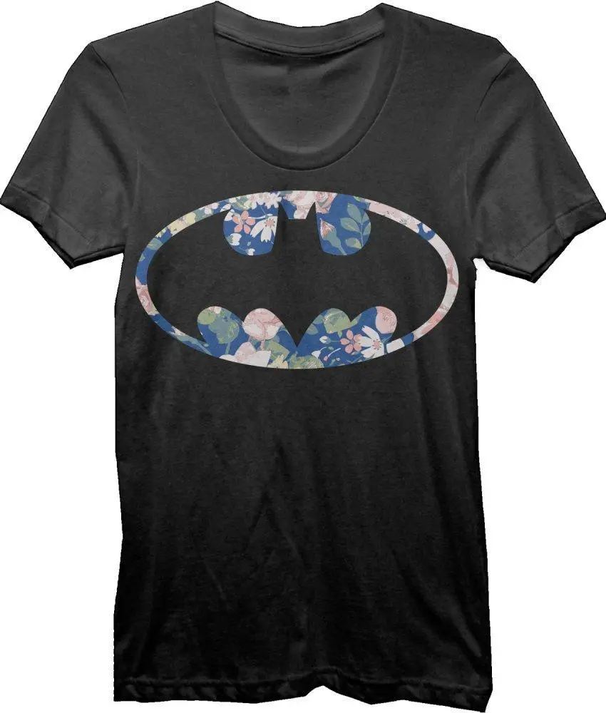 DC Comics Batman Floral Bat Logo Juniors Top T-shirt Tee Shirt