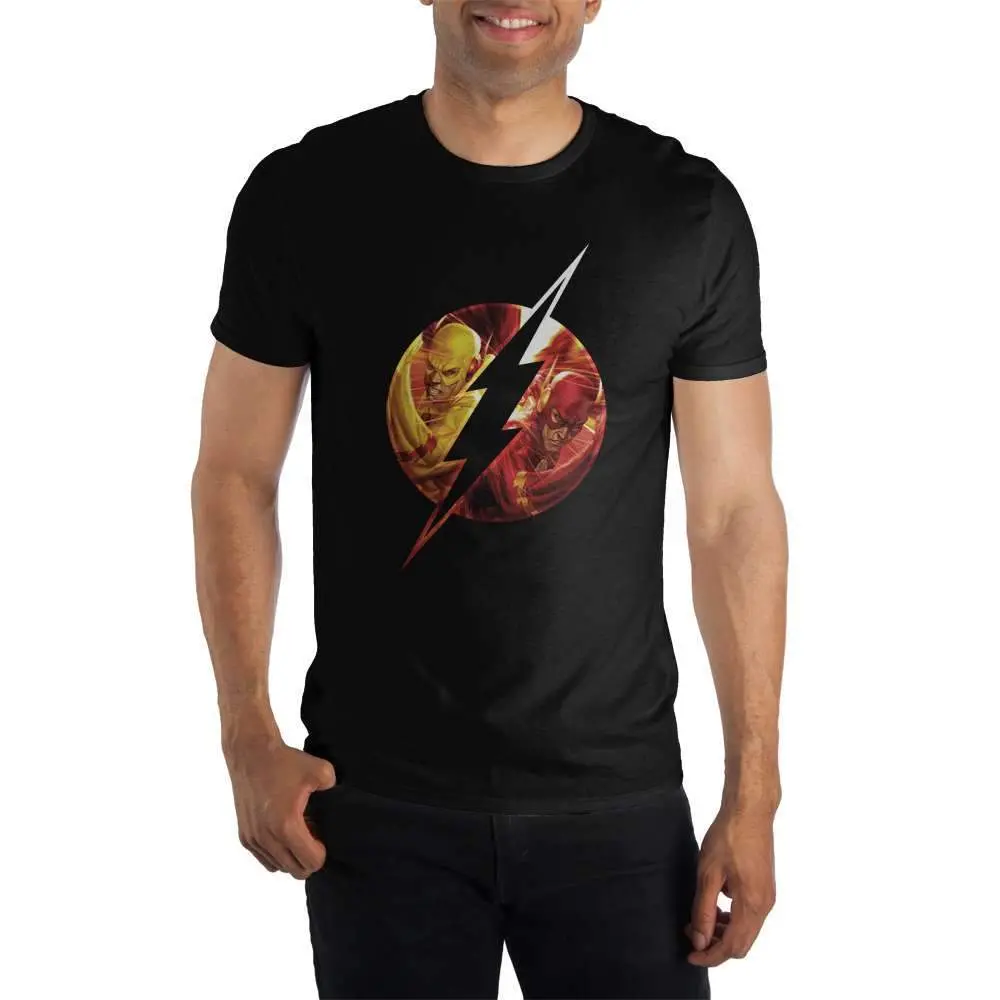 DC Comics Flash Family Logo Specialty Soft Hand Print Men's Black T-Shirt