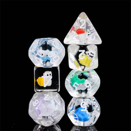 7-Color Snail Dice | Clear RPG 7-Dice Set w/ Colorful Snails Inside - 