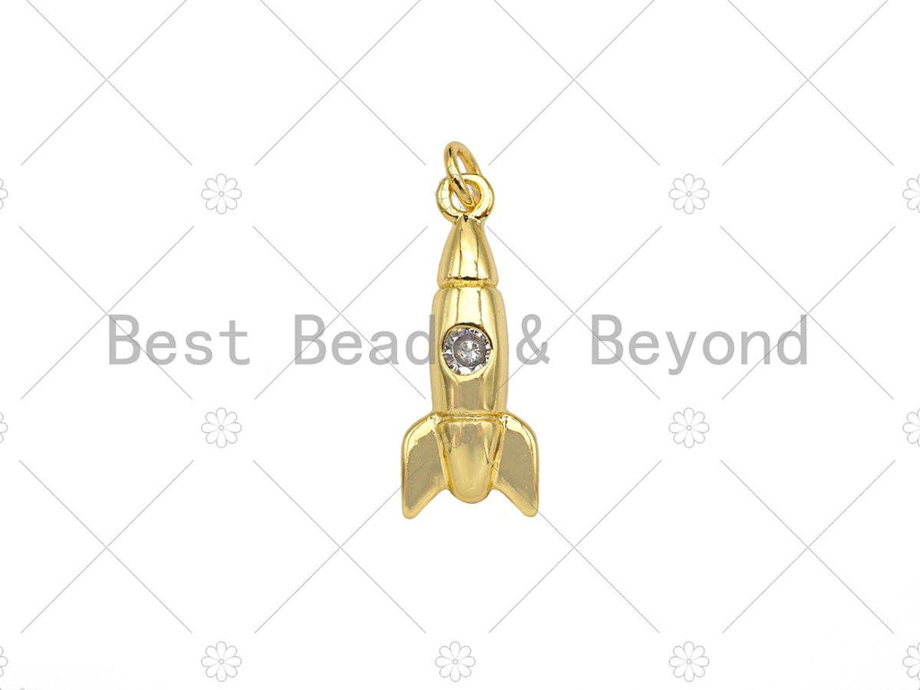 Gold Filled CZ Micro Pave Rocket Shape Pendant, 18K Gold Filled Rocket Charm, Necklace Bracelet Charm Pendant, 8x21mm, Sku#Y449