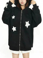 'Angels Here' Streetstyle Kawaii Star Pattern Angel Wings Hoodie - black / m