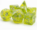 Green Cloud Brocade Powder 7-Dice Dnd Dice | Glitter w/Silver Numbers Set - 