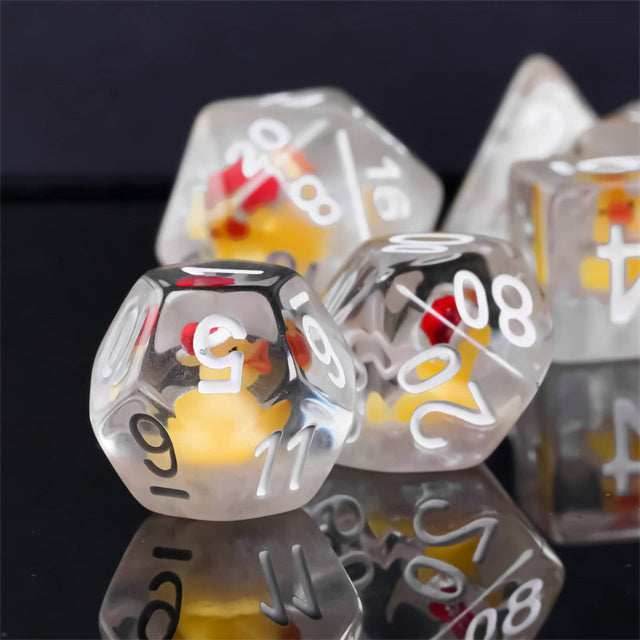 Yellow Duck Red Hat 7-Dice Set w/White Numbers Dnd Dice Set - 