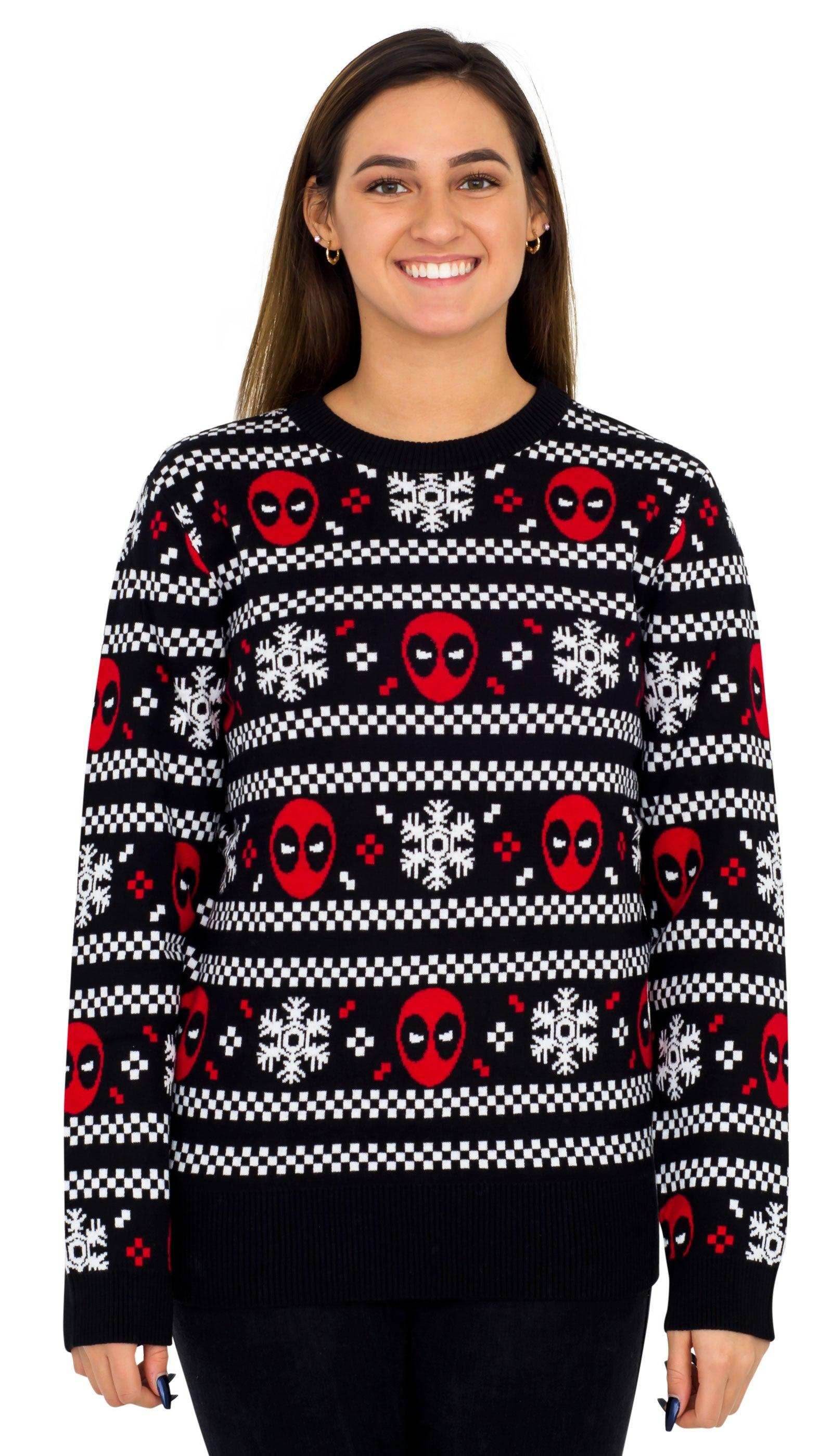 Deadpool Holiday Snow Stripes Ugly Christmas Sweater - XS