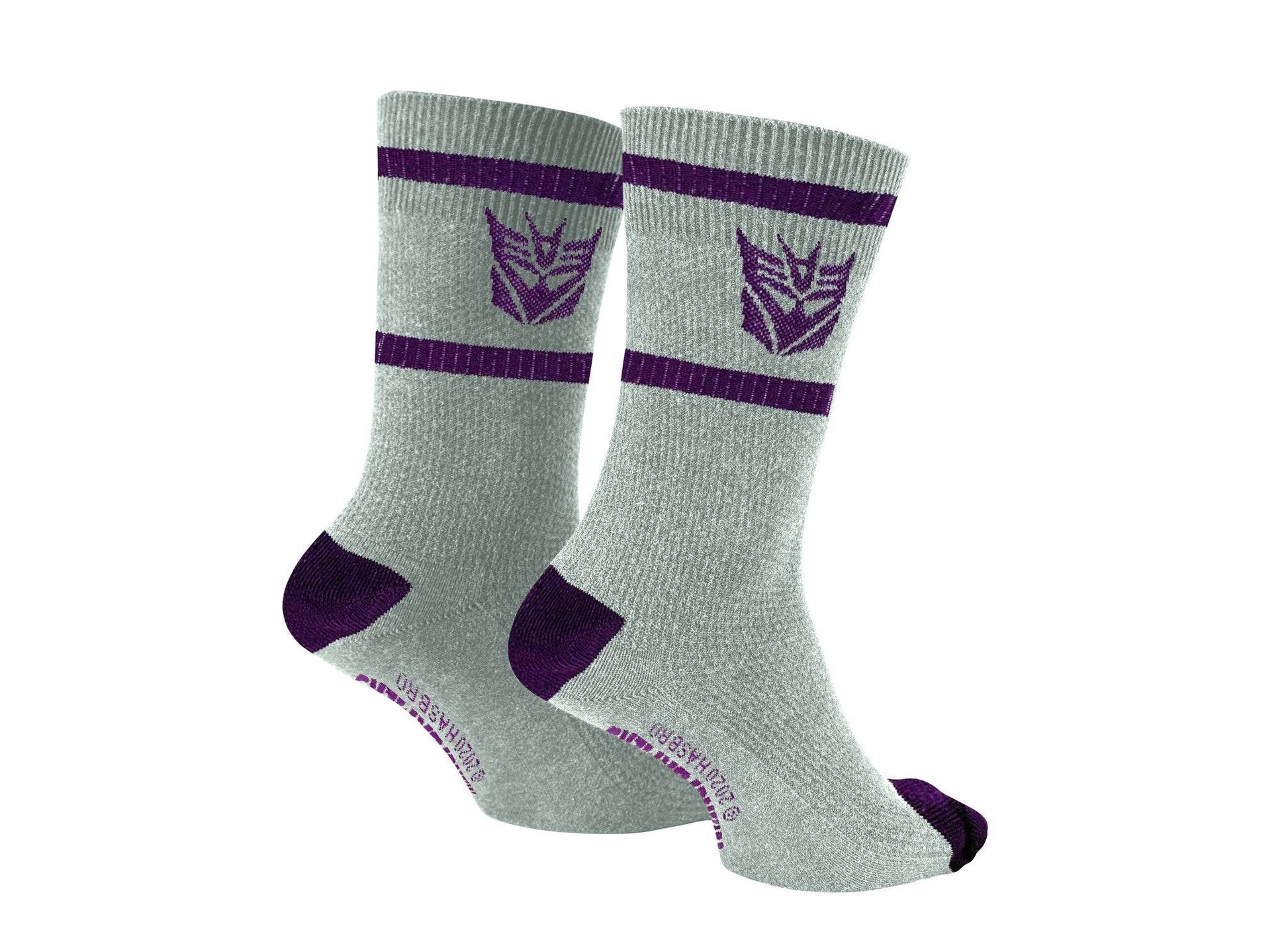 Hasbro Transformers Decepticons Symbol Grey and Purple Crew Socks - One Size