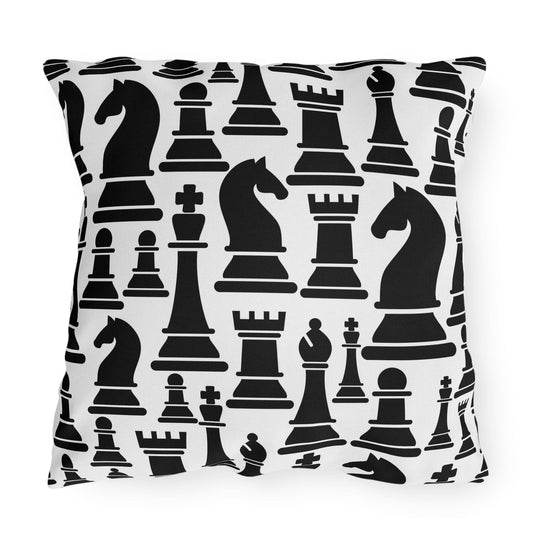 Decorative Outdoor Pillows - Set Of 2, Black And White Chess Print-0