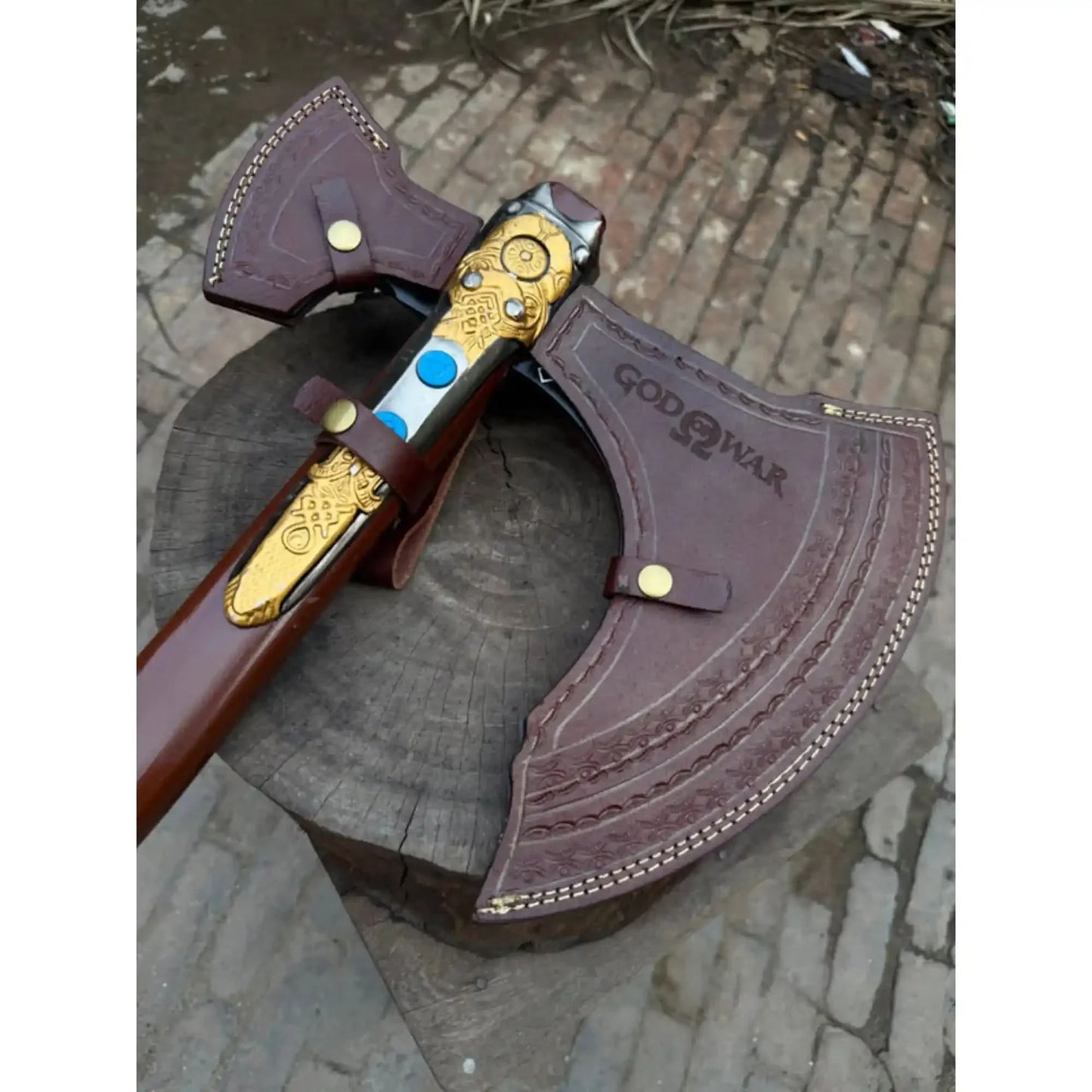 Hand-Forged Viking Double-Bit Fantasy Display Axe with Engraved Head