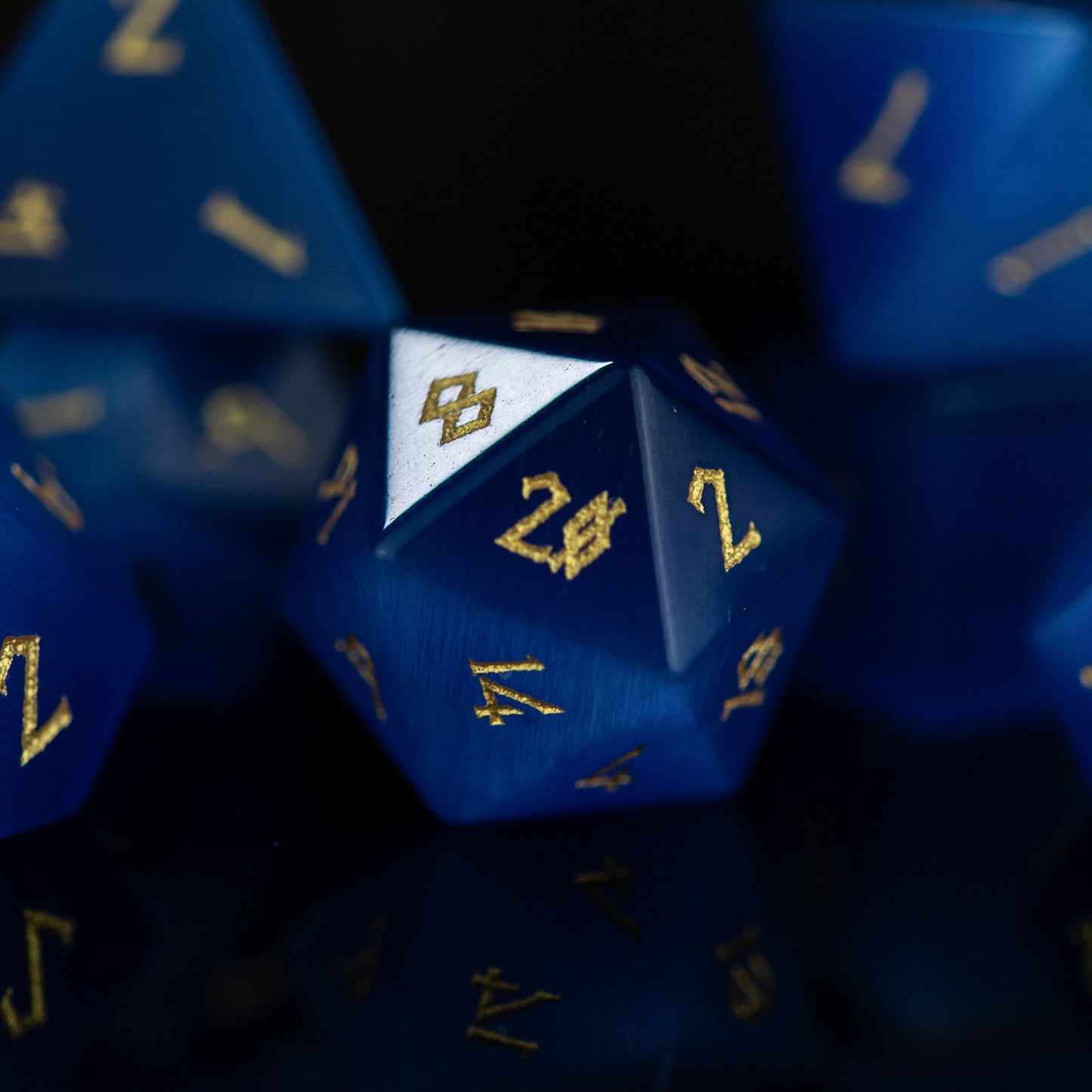 Deep Blue Cat's Eye Stone Dice Set