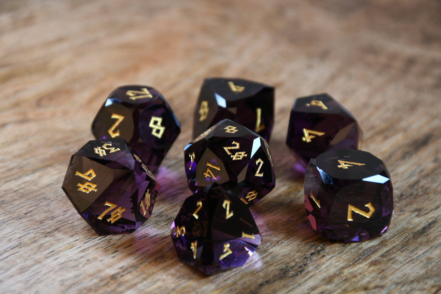 Deep Plum Multifaceted Glass Dice Set