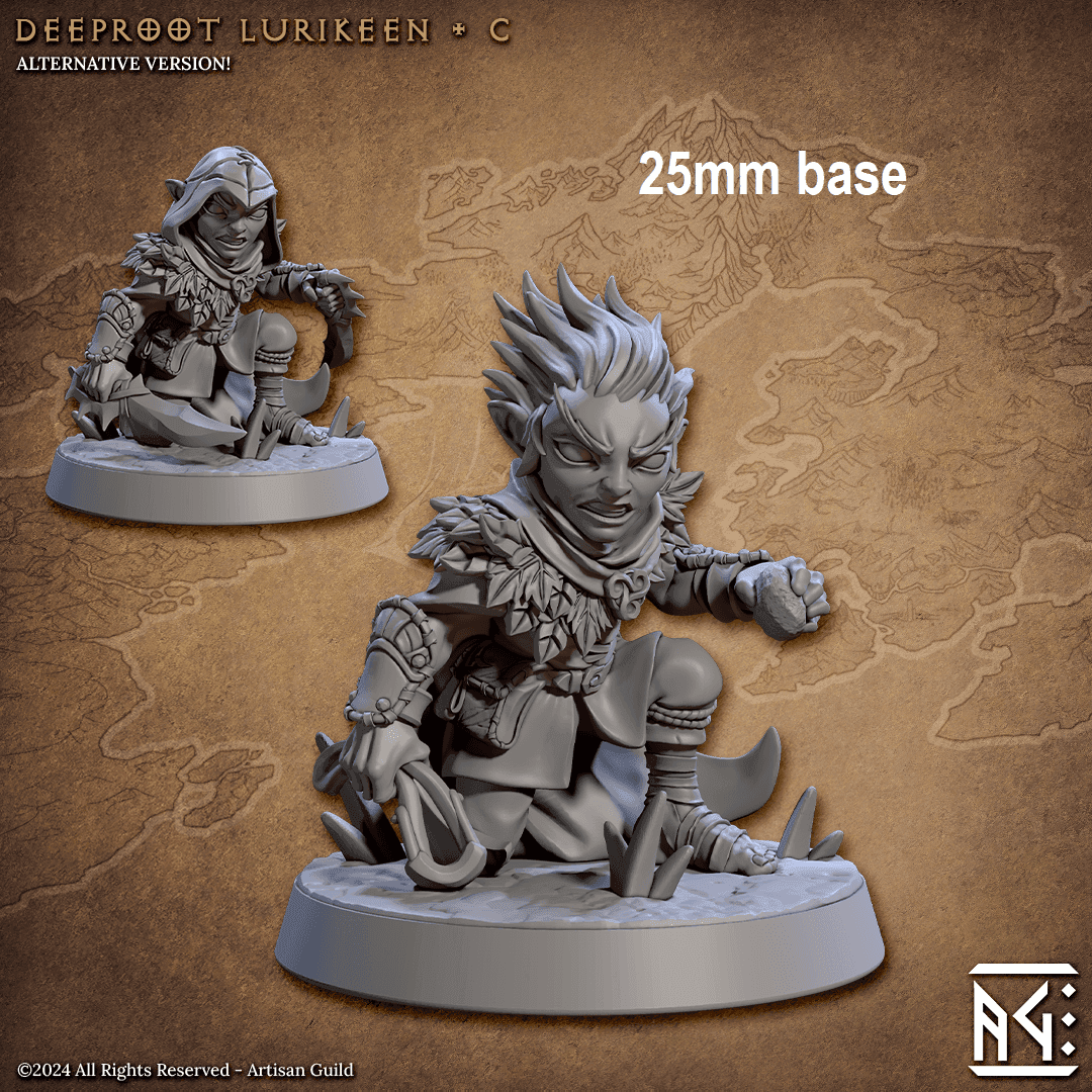 Deeproot Lurikeen Warrior (Base Sculpt C) - With Leaf Helmet / Stone / Sling