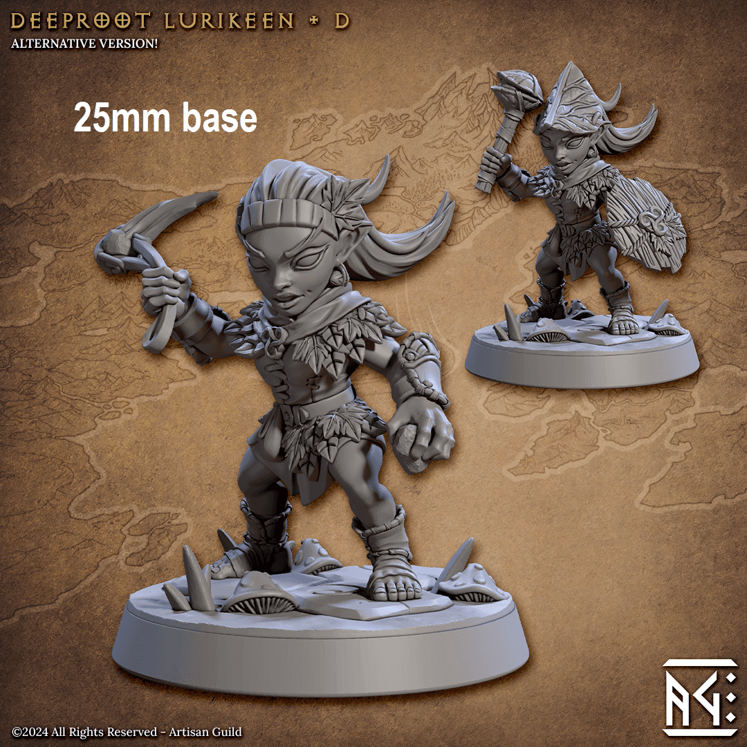 Deeproot Lurikeen Warrior (Base Sculpt D) - With Leaf Helmet / Stone / Sling