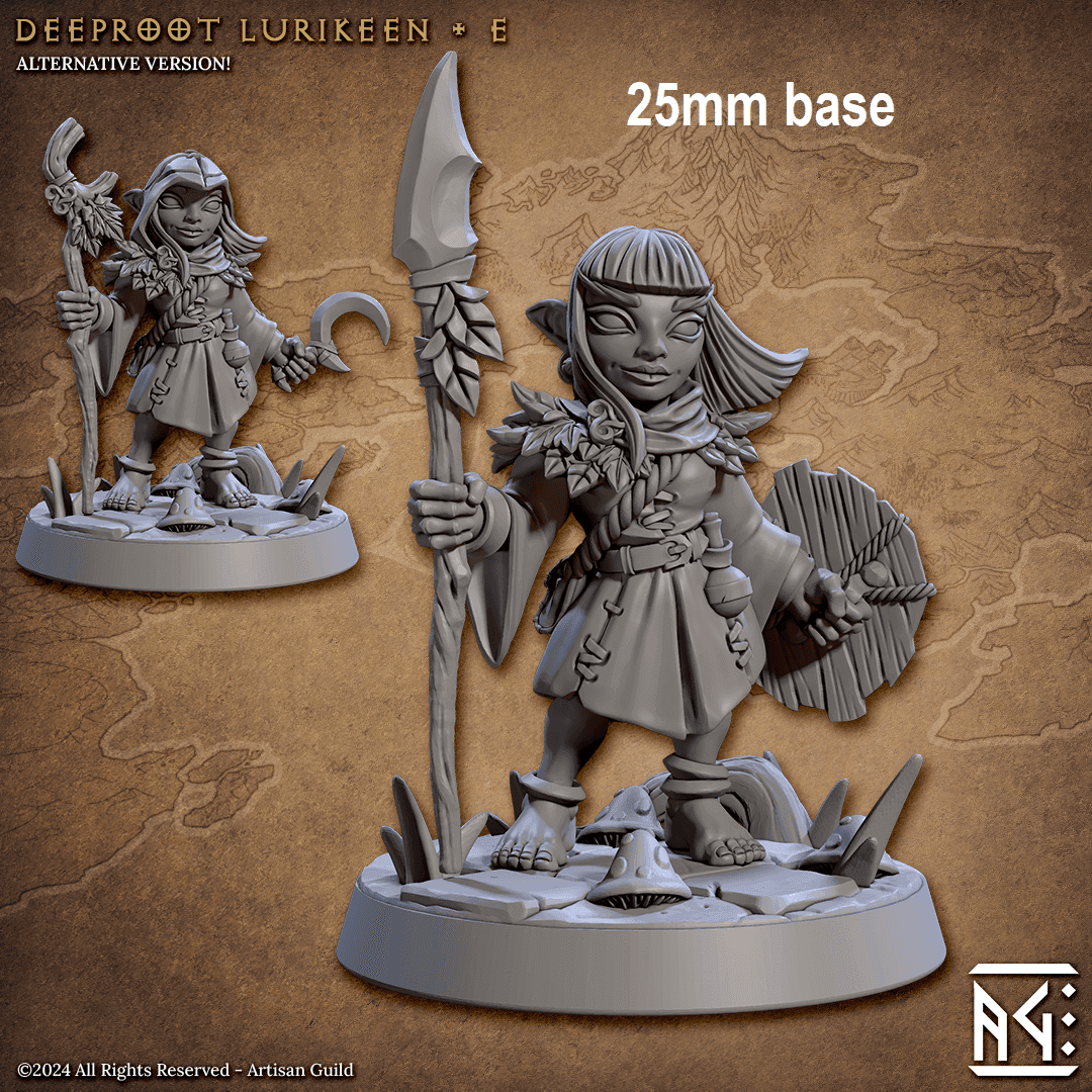 Deeproot Lurikeen Warrior (Base Sculpt E) - With Leaf Helmet / Sickle / Spear