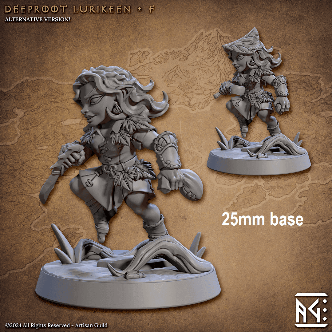 Deeproot Lurikeen Warrior (Base Sculpt F) - With Leaf Helmet / Stone / Sling