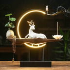 Lucky Deer LED Waterfall Backflow Incense Burner With Lotus - White