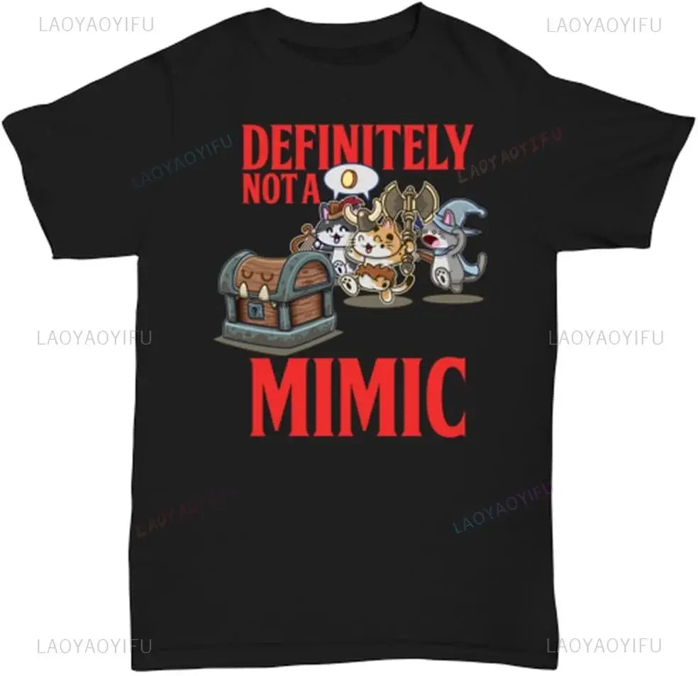 Definitely Not A Mimic T Shirt Cats Playing Dungeons and Dragons Present Funny DND Tshirt Summer Cotton Short-sleev Mans T-Shirt