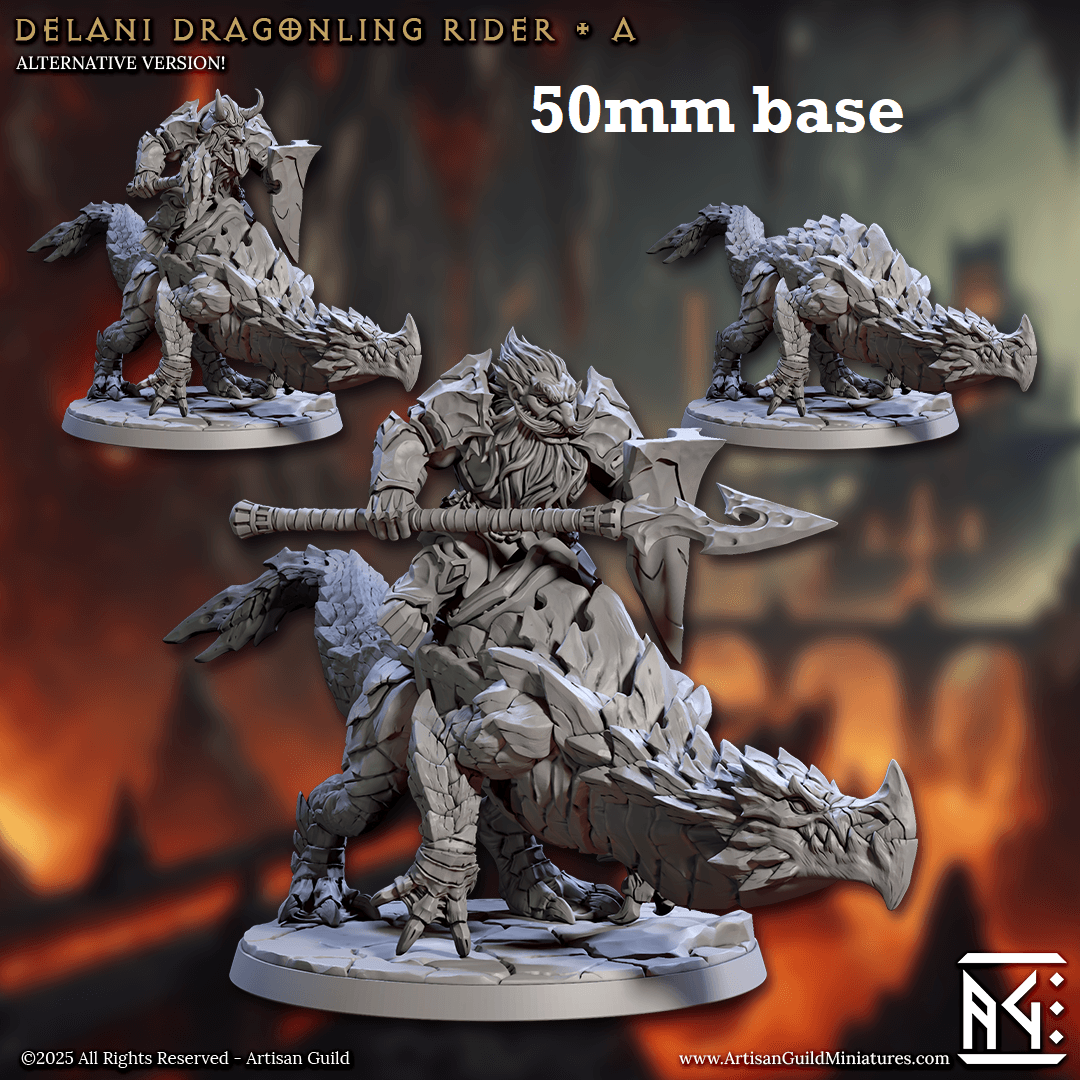 Delani Dragonling Rider: Sculpt A (Dwarven Dragonrider Cavalry Unit) - No Helmet / Spear