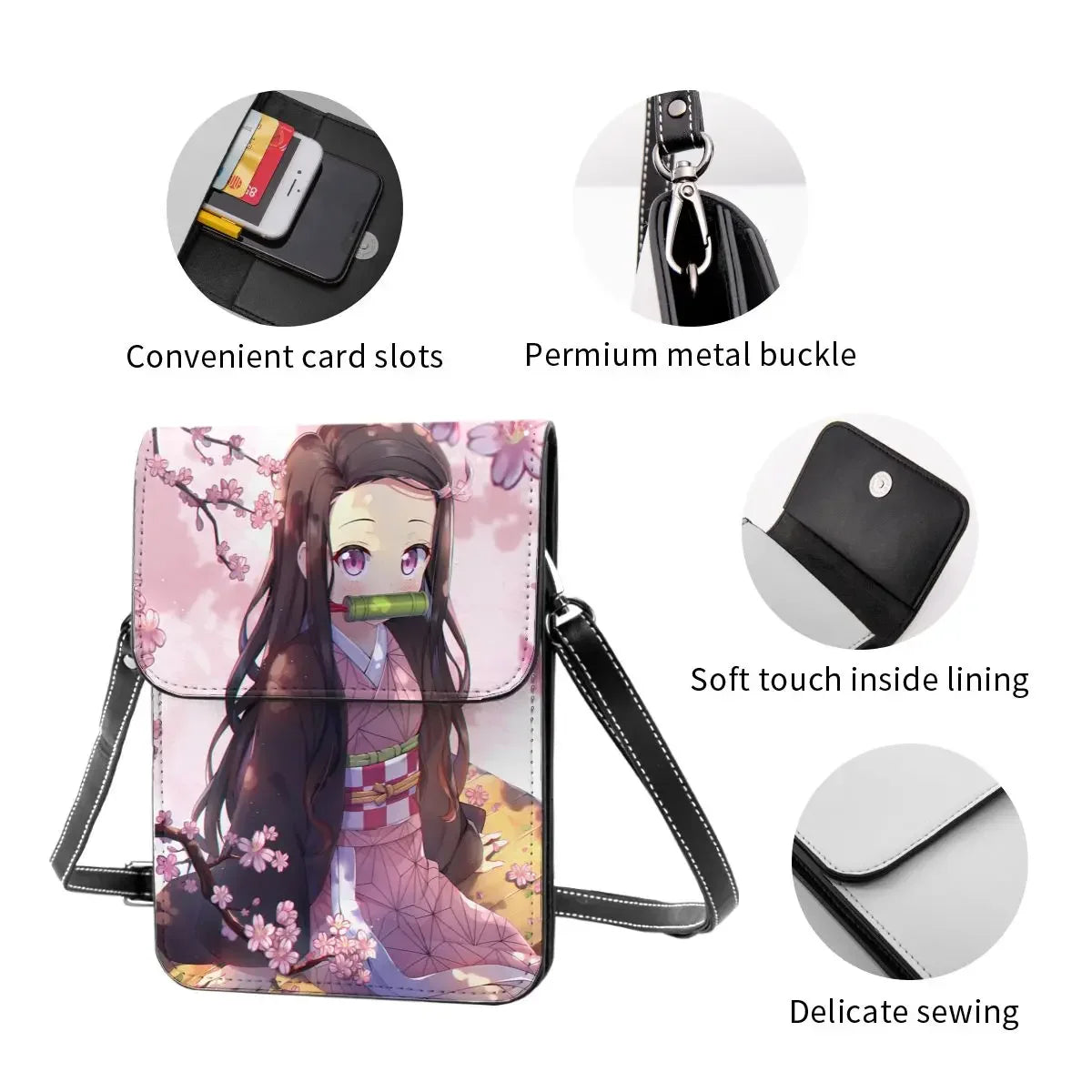 Demon Slayer Crossbody Wallet Cell Phone Bag Shoulder Bag Cell Phone Purse Adjustable Strap