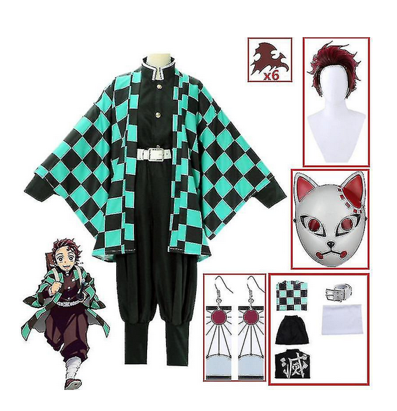 Demon Slayer Kimetsu No Yaiba Tanjirou Kamado Cosplay Costume Kimono Christmas Anime Uniform Set For Adult Kids