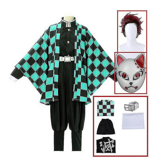 Demon Slayer Kimetsu No Yaiba Tanjirou Kamado Cosplay Costume Kimono Christmas Anime Uniform Set For Adult Kids