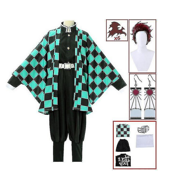 Demon Slayer Kimetsu No Yaiba Tanjirou Kamado Cosplay Costume Kimono Christmas Anime Uniform Set For Adult Kids