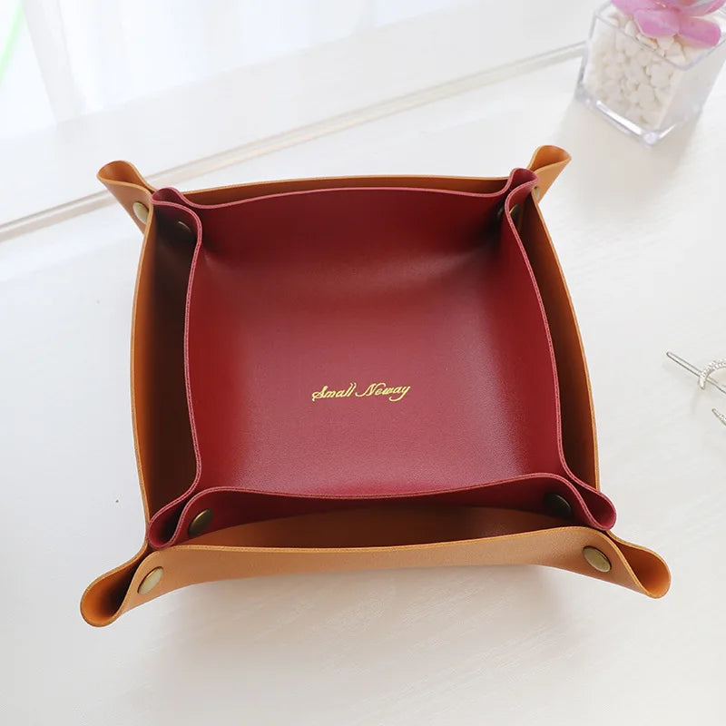 Desktop Storage Tray PU Leather Key Plate Home Decoration Dice Tray Key Wallet Coins PU Leather Folding Storage Basket Wholesale