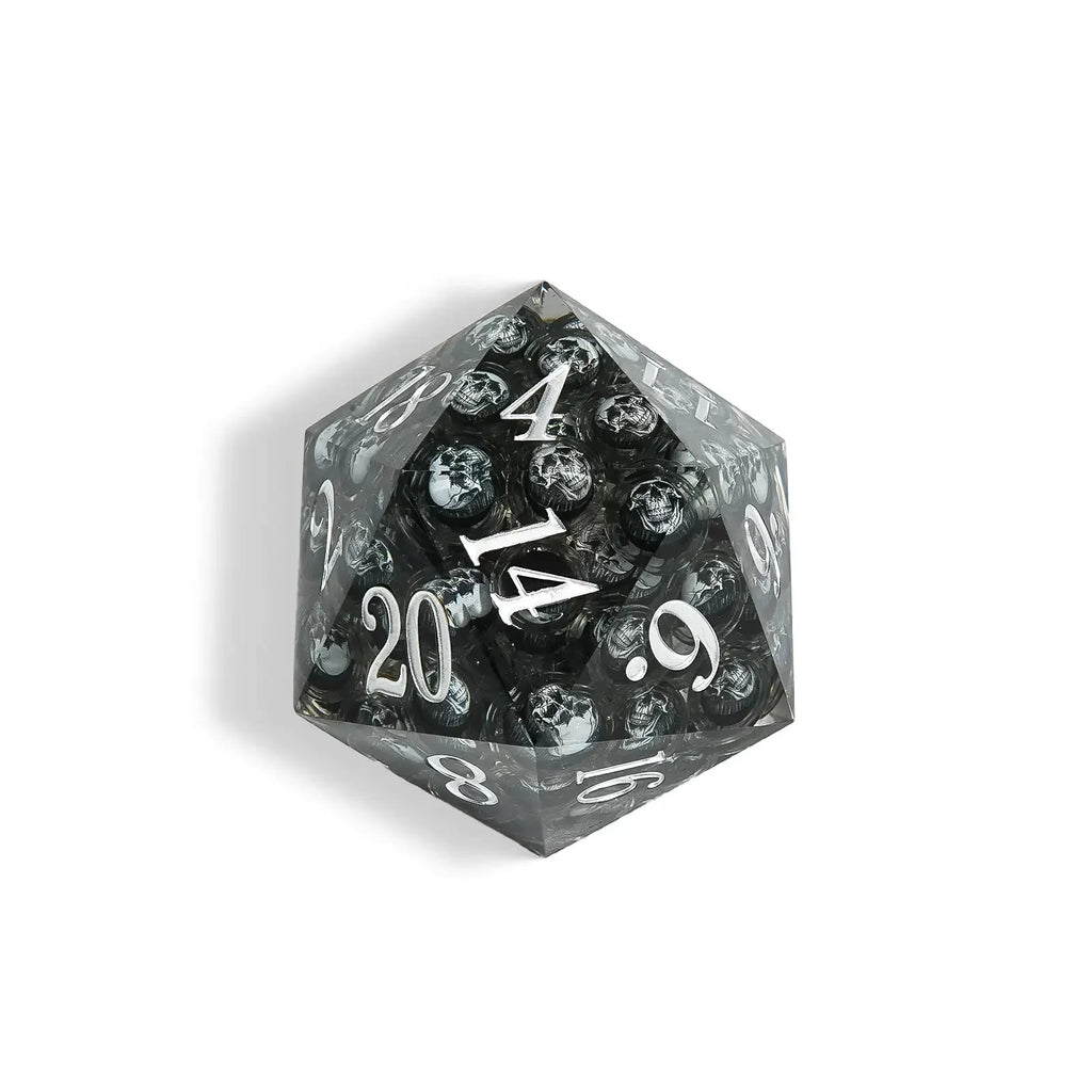 Devil's Eye - 80 mm  Liquid Core Resin Extra Large D20 Dice + White Numbers