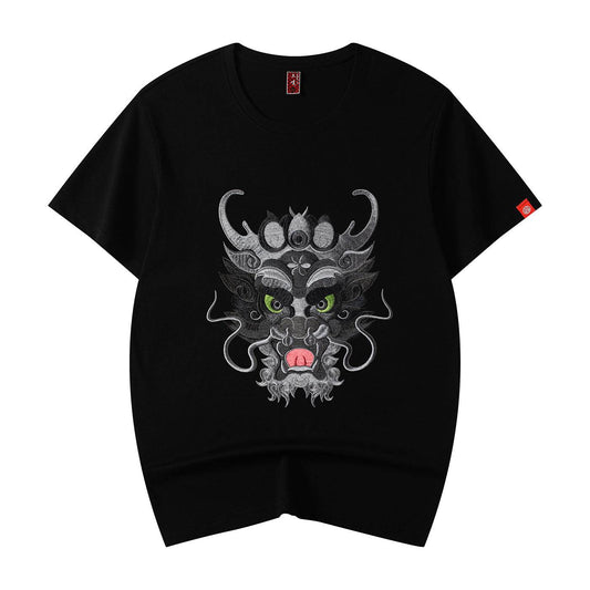 KH705 Dragon Head Embroidery Tee - Black / S