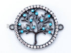 Turquoise CZ Micro Pave Round Tree Connector, Cubic Zirconia Tree Connector for Bracelet Necklace Earrings,  Sku#E204C
