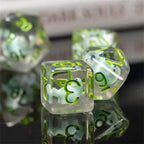 Dinosaur on Glitter 7-Dice Set w/Green Numbers Dnd Dice Set - 