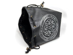 Black Leather Lite Elven Runes Design Self-Standing Large Dice Bag - Role-Players