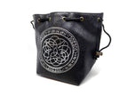 Black Leather Lite Elven Runes Design Self-Standing Large Dice Bag