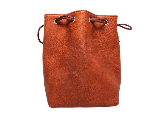Brown Leather Lite Self-Standing Large Dice Bag - No Print Design - 