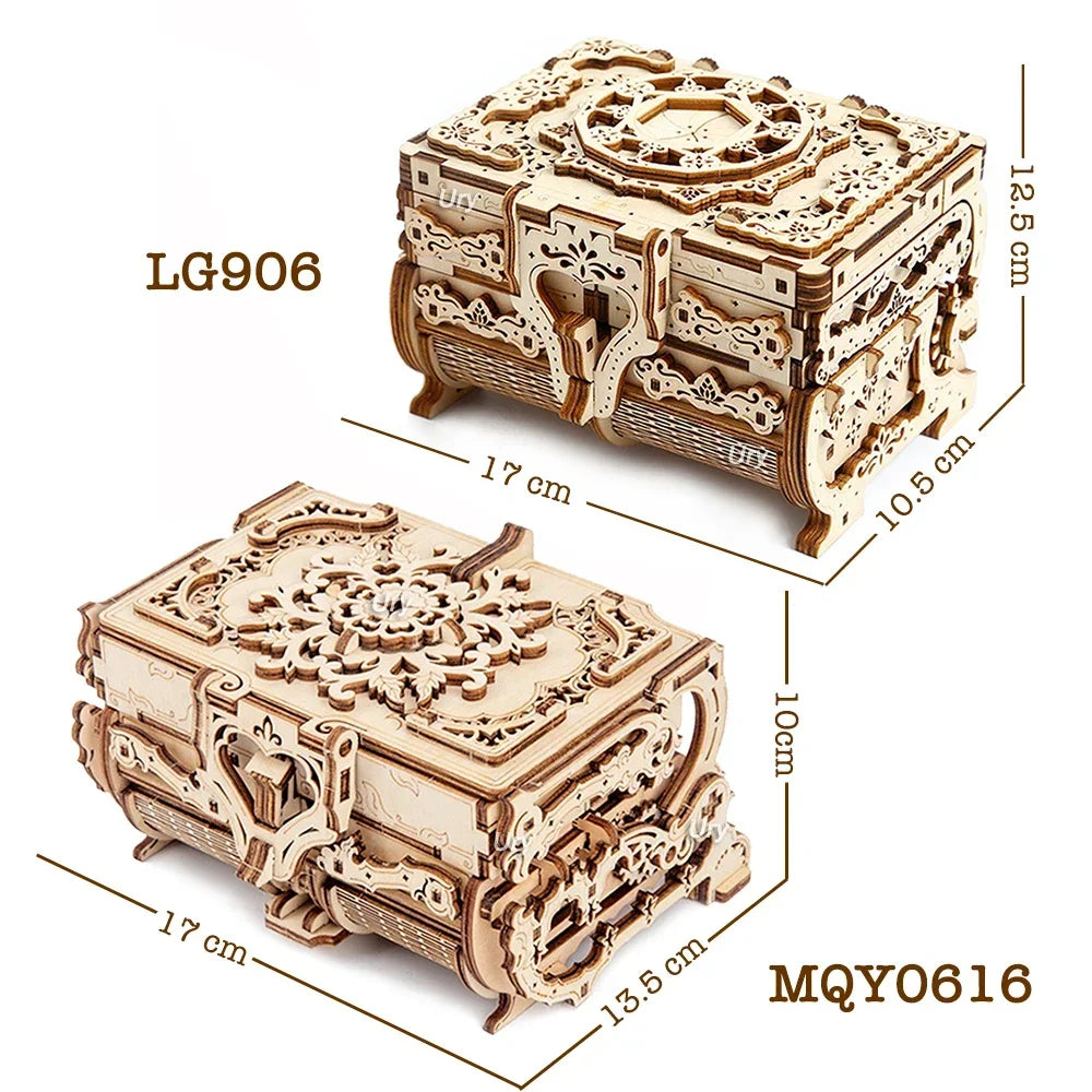 Dice box URY 3D Wooden Puzzle Antique Treasure Box Dressing Case DIY Game Advanced Assembly Model Toys Creative Gift for Lady Girls