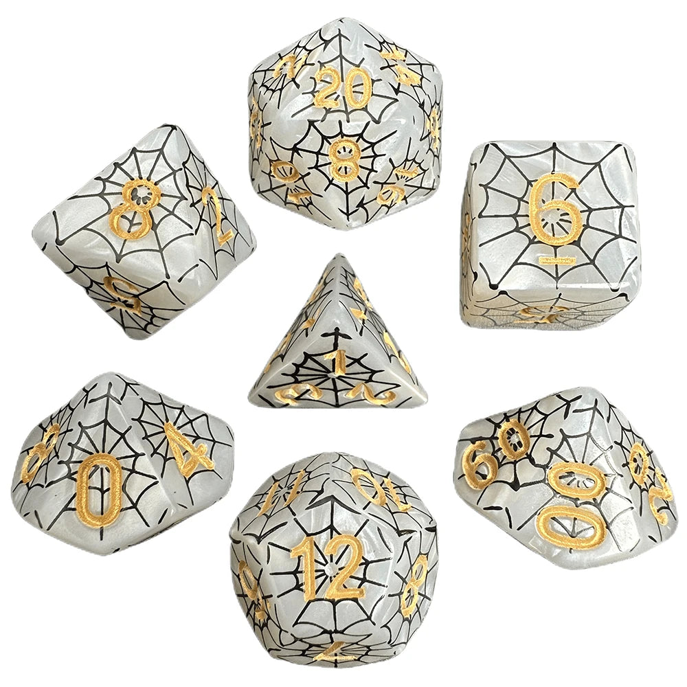 Dice DND Polyhedral Dice Set Printing Spider Web Unique Popular Fantasy Design For DND TRPG RPG Board Game Party Game Dices Kit