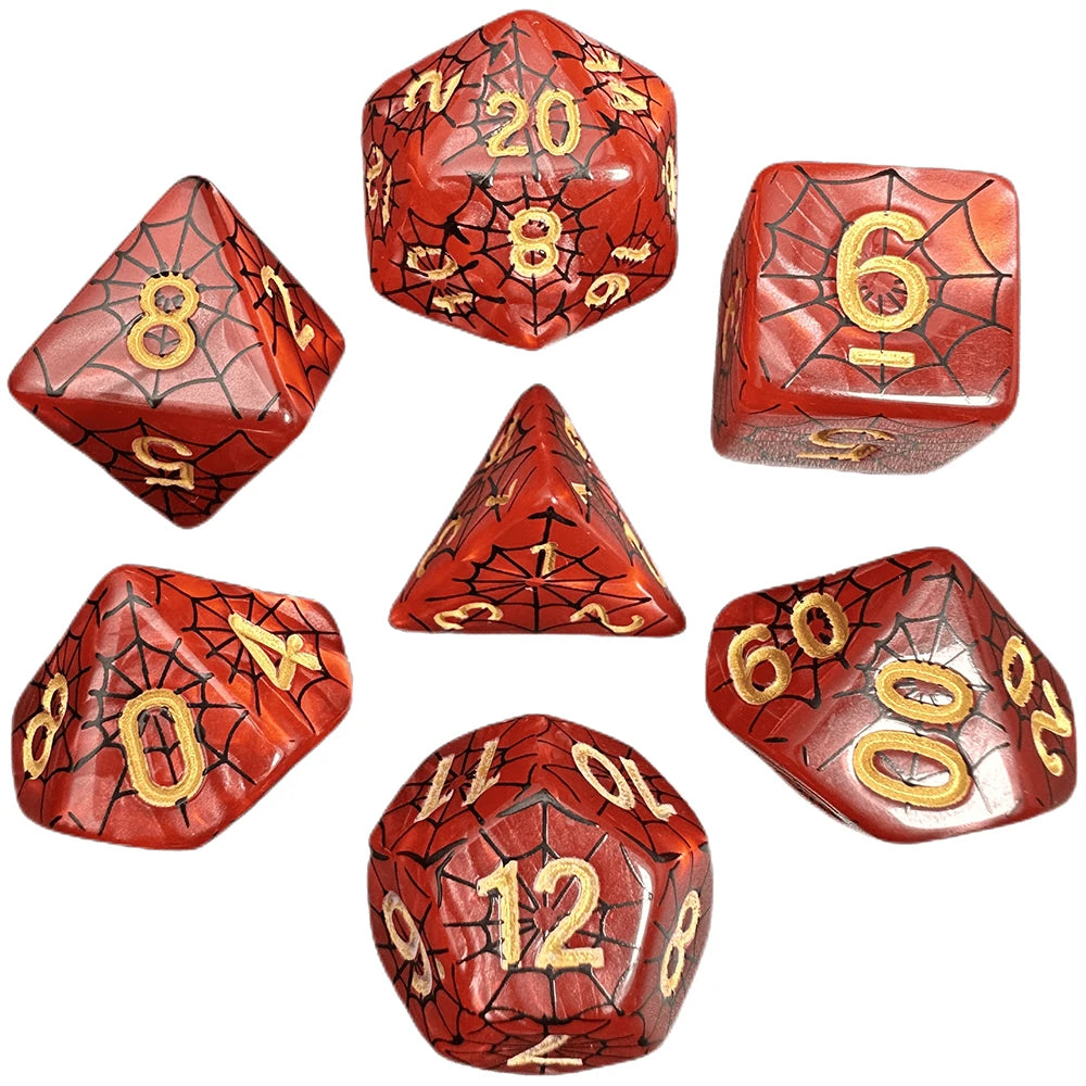 Dice DND Polyhedral Dice Set Printing Spider Web Unique Popular Fantasy Design For DND TRPG RPG Board Game Party Game Dices Kit